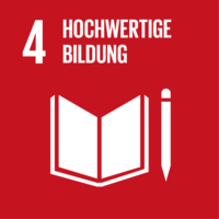 Rotes Quadrat mit UN-Ziel Nr. 4 "Hochwertige Bildung"