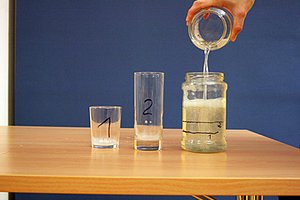 Drei verschieden große Gläser gefüllt mit Wasser