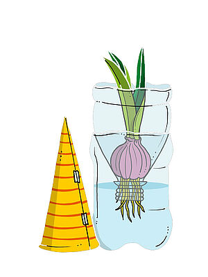 Zeichnung von Treibglas mit Blumenziebel