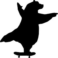 Ein gezeichneter Bär fährt Skateboard.